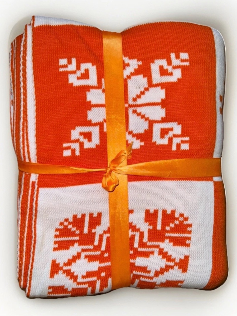 Knitted Throw Blanket Orange White Winter Decor for Couch Sofa Beach 56 x 44.5